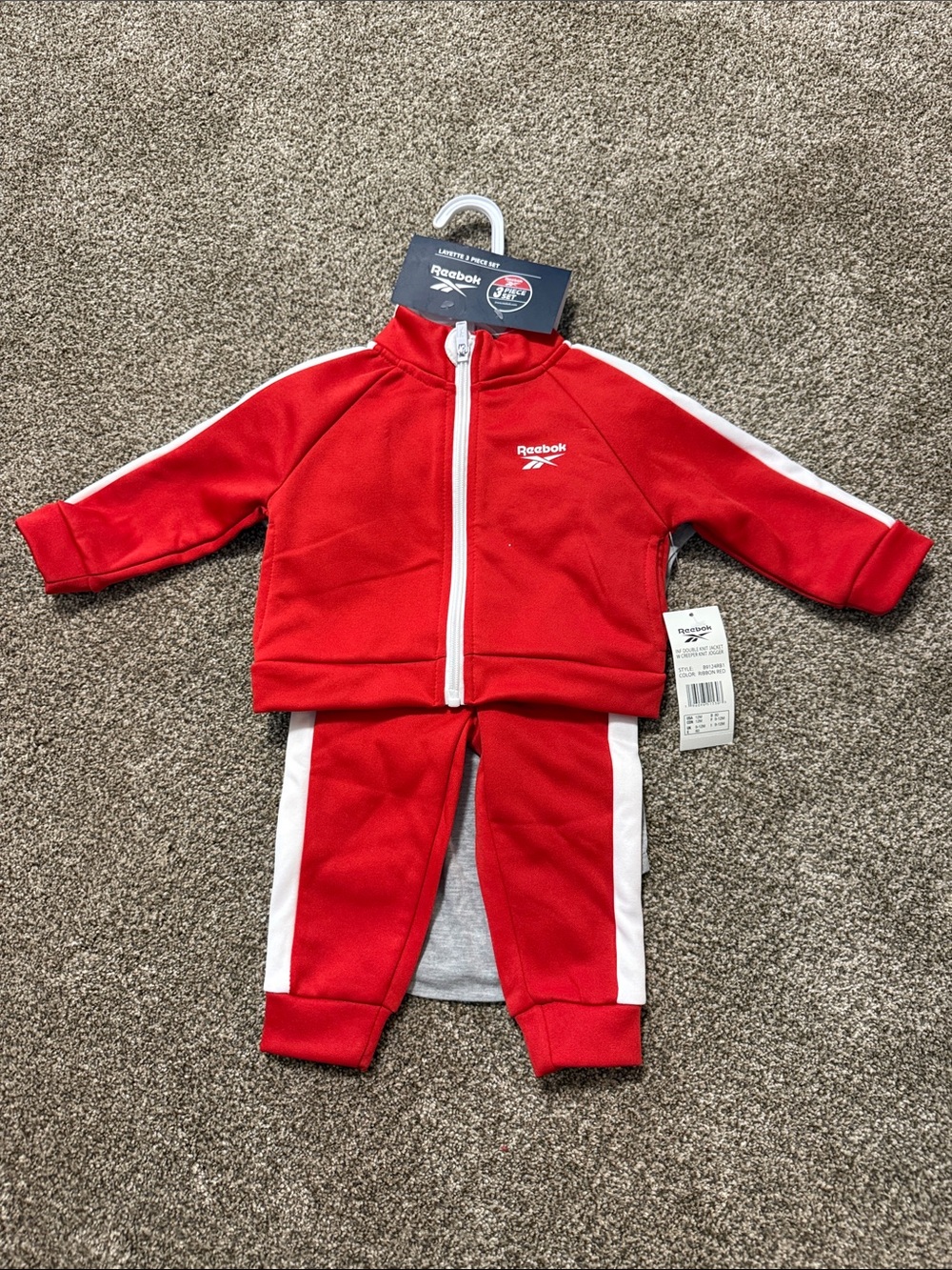 Reebok Red Baby Tracksuit with White Stripe Accents